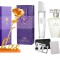 Set apa de toaleta Pur Blanca 50 ml, apa de parfum Rare Pearls 50 ml, card multifunctional, de supravietuire si trandafir auriu cu suport si cutie inc