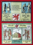 Germania lot 2 notgeld 10 + 25 pfennig Plathe UNC **