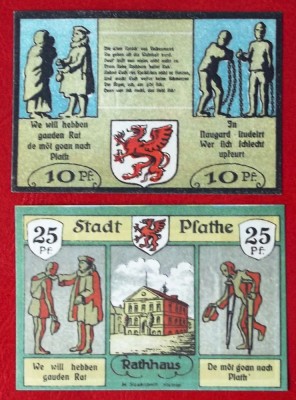 Germania lot 2 notgeld 10 + 25 pfennig Plathe UNC ** foto