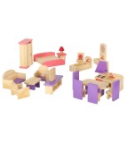 Set mobilier de jucarie din lemn pentru Casuta Papusilor, mov