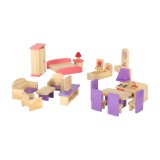 Set mobilier de jucarie din lemn pentru Casuta Papusilor, mov