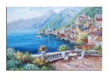 Cumpara ieftin Tablou living, dormitor peisaj lacul Como pictat manual, Priveliste de pe terasa, 120x80cm ulei pe panza, Valentin Pop