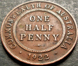 Moneda istorica &amp; exotica HALF PENNY - AUSTRALIA, anul 1922 * cod 536 B