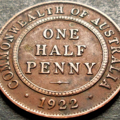 Moneda istorica & exotica HALF PENNY - AUSTRALIA, anul 1922 * cod 536 B