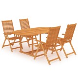 Set masa gradina vidaXL, 5 piese, lemn masiv tec, 150x90x75 cm, scaune pliabile cu 7 pozitii