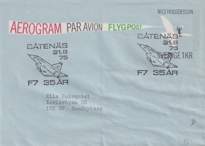 FILATELIE TEMATICA - PLIC SUEDIA TEMATICA AVION AVIOANE AVIATIE AIRMAIL AEROGRAM