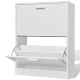 Pantofar Alb din Lemn cu 2 Compartimente vidaXL, 63.5x24x81cm, Capacitate 12 Perechi, Dulap Organizator Pantofi Hol