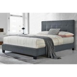 Cumpara ieftin Pat tapitat Modern 140x200cm, cadru din lemn cu somiera fixa, culoare Gri