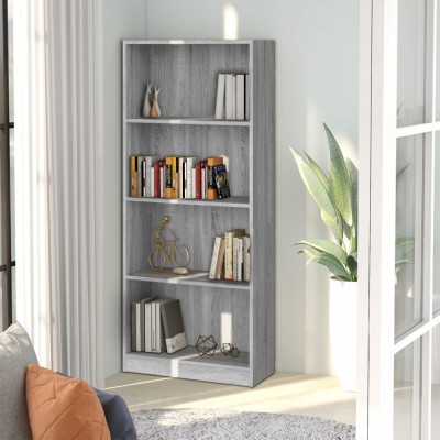 vidaXL Bibliotecă cu 4 niveluri gri sonoma 60x24x142 cm lemn compozit foto