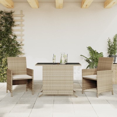 Set bistro cu perne, 3 piese, bej, poliratan foto