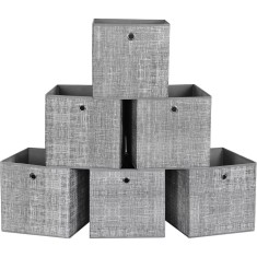 SONGMICS Set 6 cutii de depozitare, pliabile, din material textil, 30x30x30 cm, gri Household NewTrend