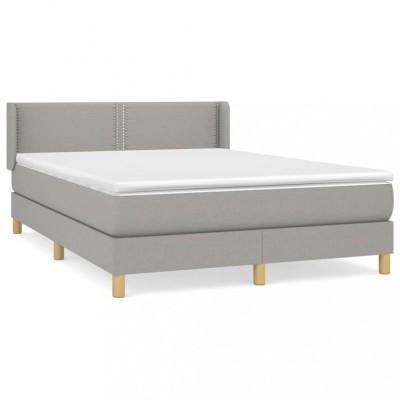 Pat box spring cu saltea, gri deschis, 140x190 cm, textil foto