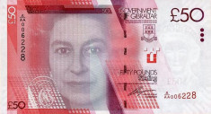 GIBRALTAR ? bancnota ? 50 Pounds ? 2010 ? P-38 ? Prefix A/AA ? UNC necirculata foto