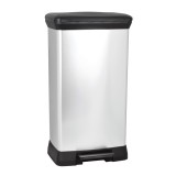 Cos de gunoi AIX&copy;, din inox si plastic, forma dreptunghiulara, cu pedala si capac , dimensiuni 40x30x73 cm, pentru interior si exterior, 50 L