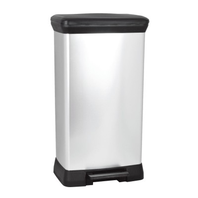 Cos de gunoi AIX&amp;copy;, din inox si plastic, forma dreptunghiulara, cu pedala si capac , dimensiuni 40x30x73 cm, pentru interior si exterior, 50 L foto