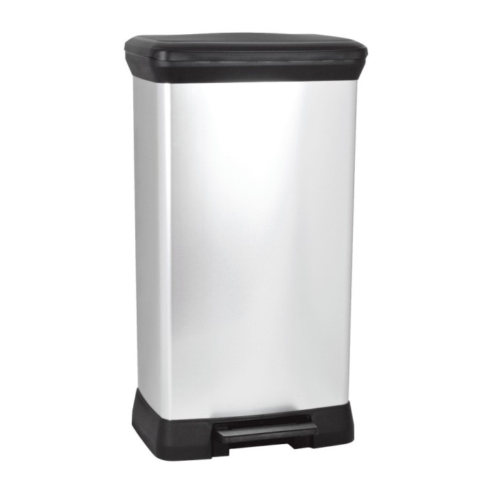 Cos de gunoi AIX&copy;, din inox si plastic, forma dreptunghiulara, cu pedala si capac , dimensiuni 40x30x73 cm, pentru interior si exterior, 50 L
