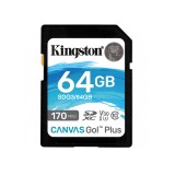 Kingston - Memory Card Canvas Go Plus (SDG3/64GB) - SDXC, 64GB, Class 10 / UHS-1 U3 - Black