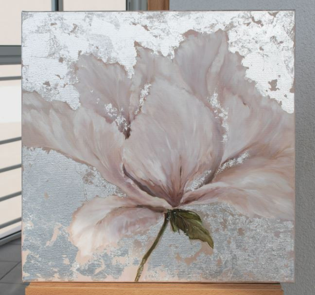 Tablou abstract cu flori pictat manual ulei pe panza, Pictura flori 100x100cm