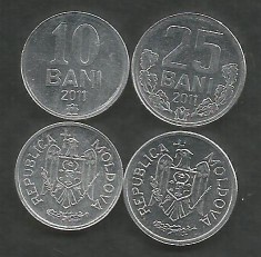 MOLDOVA SET / LOT ( 2 buc ) : 10 BANI + 25 BANI 2011 , a UNC