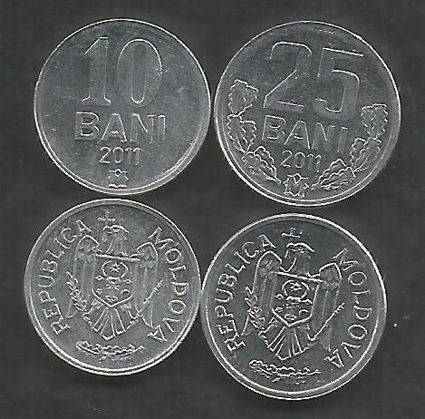 MOLDOVA SET / LOT ( 2 buc ) : 10 BANI + 25 BANI 2011 , a UNC