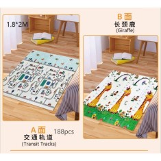 Covoras pentru Copii, Flippy, cu 2 Fete, Model Trafic-Girafe, +3 Luni, 150x200x1 cm, Multicolor