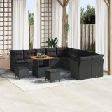 vidaXL Set de Canapele de Grădină , 13 Piese, cu Perne, Negru, din Rattan și Polipropilenă și Acacia