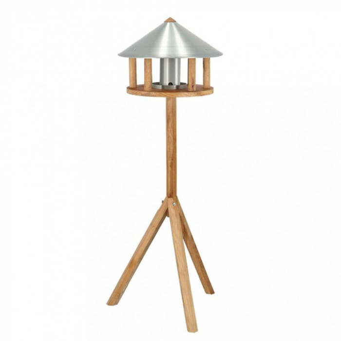 Esschert Design Masă pentru păsări cu buncăr și acoperiș rotund, zinc