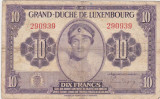 LUXEMBURG Luxembourg 10 FRANCI FRANCS ND(1944) aF