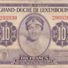 LUXEMBURG Luxembourg 10 FRANCI FRANCS ND(1944) aF