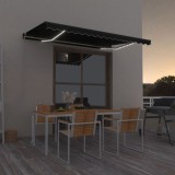 Copertina Retractabila Manuala LED vidaXL Antracit 400x350cm Impermeabila Protectie UV Copertina Gradina Terasă