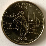 AMERICA QUARTER 1/4 DOLLAR 2003 LITERA D.(Tanarul Abraham Lincoln-Illinois),BU, America de Nord, Cupru-Nichel