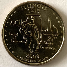 AMERICA QUARTER 1/4 DOLLAR 2003 LITERA D.(Tanarul Abraham Lincoln-Illinois),BU