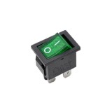 Buton rocker mini ON, OFF iluminat cu mentinere, 6A 250V AC, DPST, montaj panou, verde, KCD1-104-00-GREEN