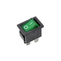 Buton rocker mini ON, OFF iluminat cu mentinere, 6A 250V AC, DPST, montaj panou, verde, KCD1-104-00-GREEN