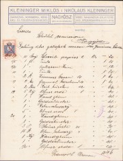HST A859 Factură Kleininger Miklos Coloniale textile Tomnatic Timiș ante 1918