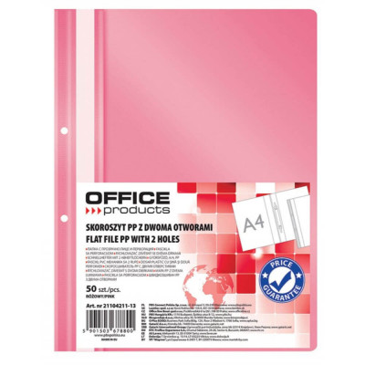 Dosare din Plastic cu Sina si Doua Perforatii, 50 Buc/Set, 225x305 mm, Capacitate 200 Coli, Culoare Roz, Dosare din Plastic OFFICE Products, Dosar pen foto