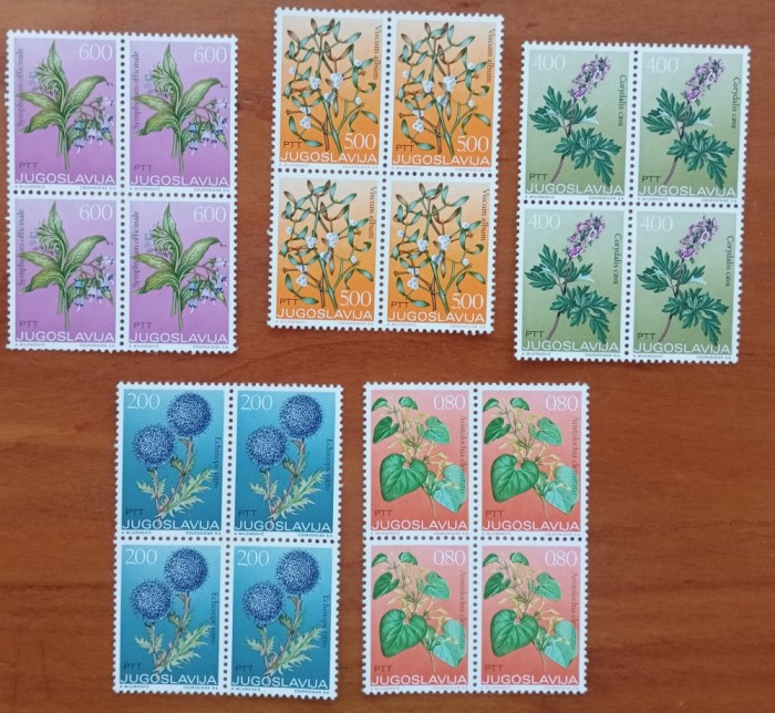 YUGOSLAVIA &#039;&#039;Flori de stepa &#039;&#039; -SERIE de5val-in bloc de4-MNH NESTAMP. -Calitate EXTRA