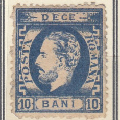 ROMANIA 1872 LP 36 REGELE CAROL I BARBA 10 BANI ULTRAMARIN PE HARTIE CREM T3