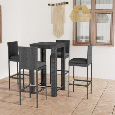 vidaXL Set mobilier bar de grădină cu perne, 5 piese, gri, poliratan