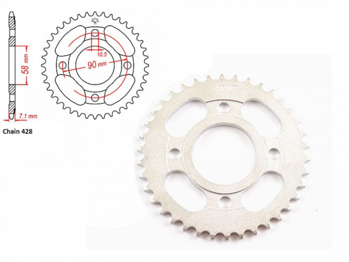 Pinion transmisie spate 428-38T