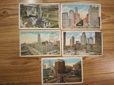 Anii 30, Lot 5 carti post USA, circulate Nădlac, Arad, emigrație, Iovanca Suciu foto