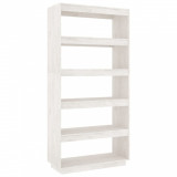 Bibliotecă/Separator cameră, alb, 80x35x167 cm, lemn masiv pin