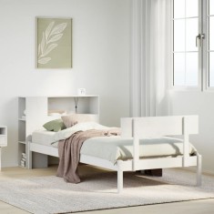 vidaXL Pat cu bibliotecă fără saltea, alb, 100x200 cm, lemn masiv pin 3321791