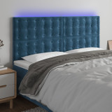 VidaXL Tăblie de pat cu LED, albastru &icirc;nchis, 160x5x118/128cm, catifea