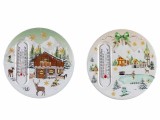 Set 2 termometre Craciun ceramica multicolora cu magnet II &Oslash; 8 cm