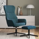 VidaXL Scaun de relaxare cu taburet, albastru, catifea