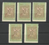 VARIETATI FILATELICE 1906 ,,INGERII&#039;&#039; 5 BUCATI CU DESCENTRARI ACCENTUATE - MNH