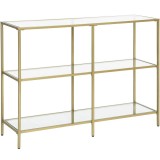 VASAGLE Masa de intrare, pe 3 nivele, blat din sticla securizata, cadru metalic, 30x100x73cm, auriu Household NewTrend