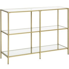 VASAGLE Masa de intrare, pe 3 nivele, blat din sticla securizata, cadru metalic, 30x100x73cm, auriu Household NewTrend