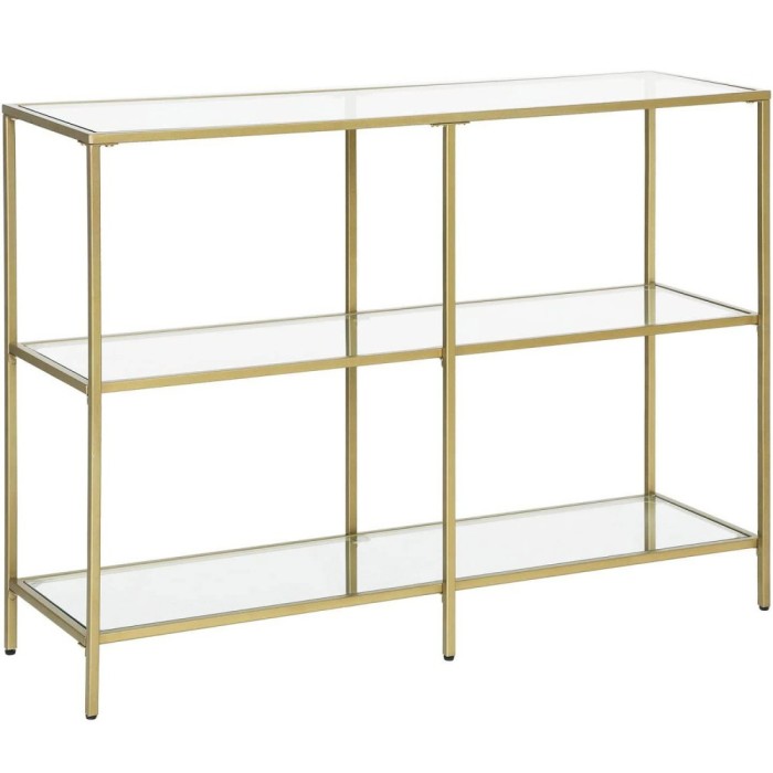 VASAGLE Masa de intrare, pe 3 nivele, blat din sticla securizata, cadru metalic, 30x100x73cm, auriu Household NewTrend